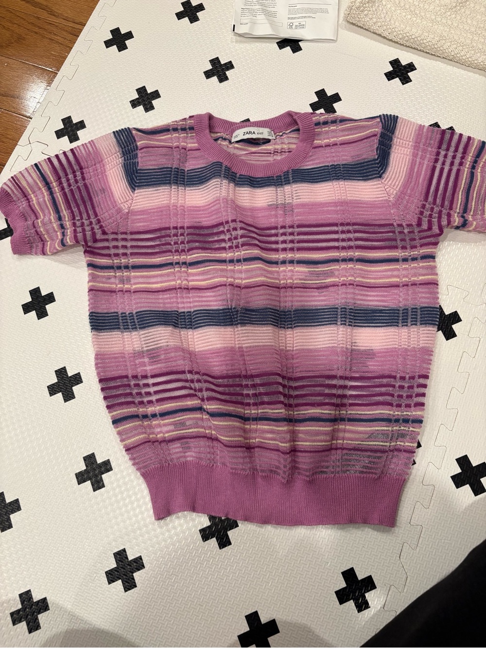 Zara Pink, Purple & Navy Striped Short-Sleeve Knit Top